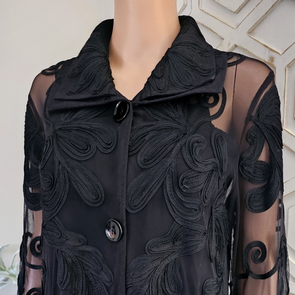 DAMEE INC Black Mesh Embroidered Floral on Mesh Jacket Cardigan Jacket Large - Picture 7 of 9